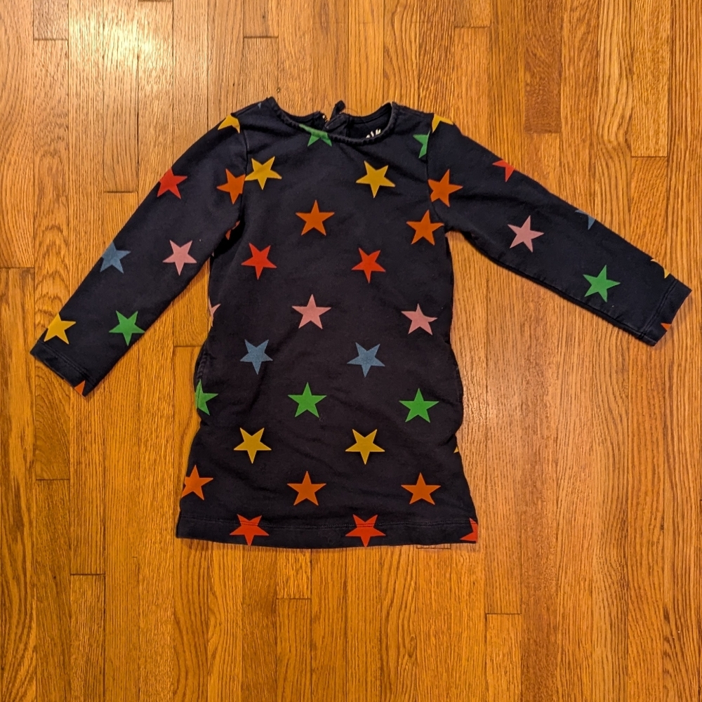 Primary Navy Blue Sweatshirt Dress With Confetti Stars